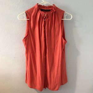 EUC Zara Coral Pink Sleeveless Ruffle Blouse XS